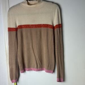 Allen B. By Allen Schwartz Cream and Brown Turtleneck Sweater